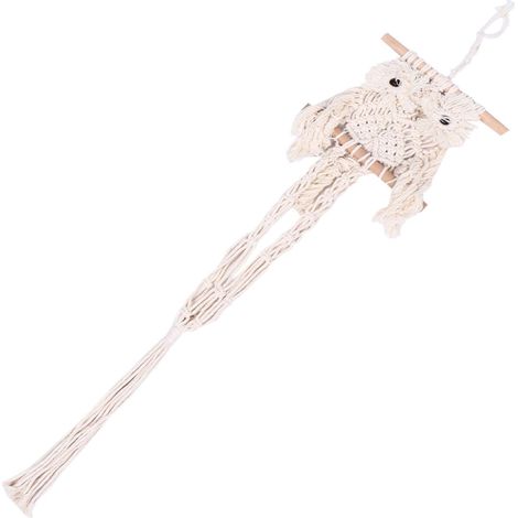 Suspension murale pour plantes en forme de hibou Hemoton, corde coton tissée à la main et bois poli (1/5)