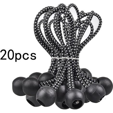 Corde élastique pour filet de football, clips pour filet de but de football, boules élastiques, attaches pour boules élastiques, cordons élastiques de fixation (20 pièces, noir et blanc) (1/5)