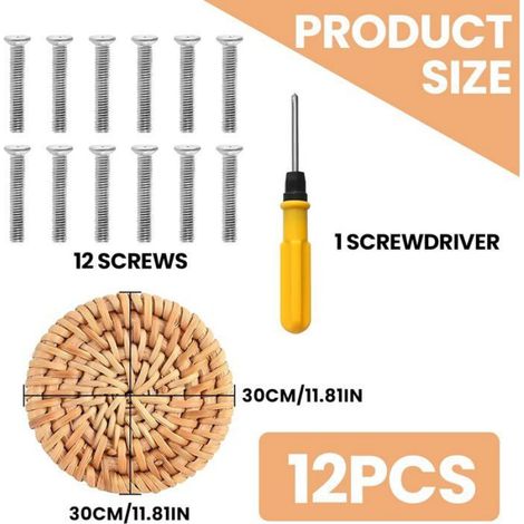 12 Pièces Boutons de Meubles en Rotin,Boutons de Meuble en Rotin Bois,pour Armoire Tiroirs Salon Cuisine (1/4)