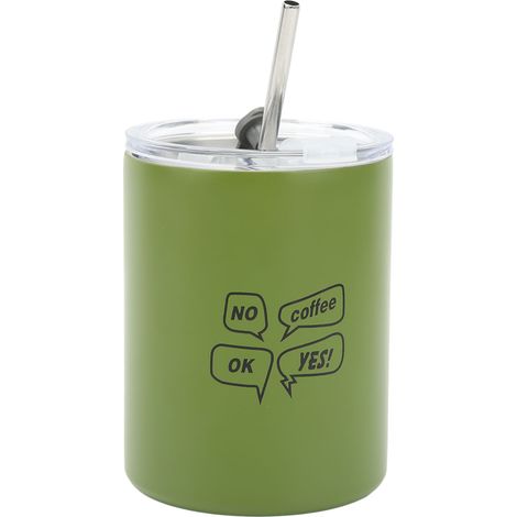 Gourde à Café 320ml 12oz en Acier Inoxydable, Tasse Isotherme Portable avec Couvercle et Paille, Vert, Mug de Voyage Réutilisable (1/5)