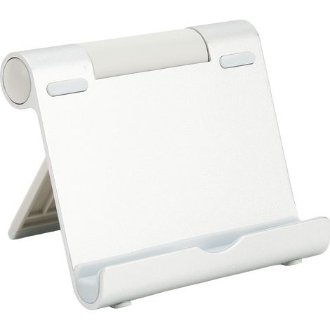 Drehbarer Handyhalter (180°), faltbar, tragbar, aus Aluminiumlegierung, Silikon, belastbar bis 5 kg, Tablet-Halterung für Schreibtisch und Büro, Silber (1/5)