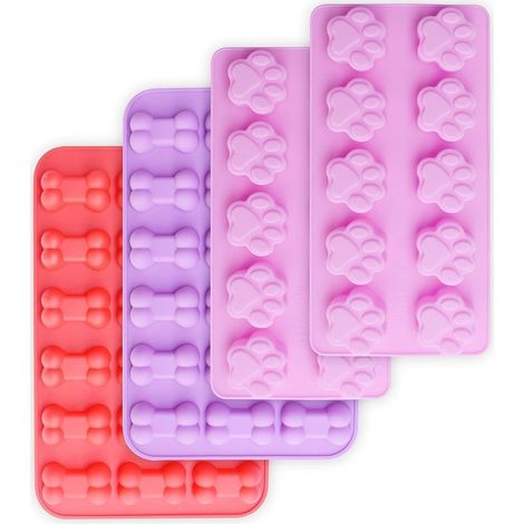 Moules en silicone antiadhésifs en forme de pattes et d'os de chiot, de qualité alimentaire, pour chocolat, bonbons, gelée, glaçons et friandises pour chien (lot de 4 pièces) (1/5)