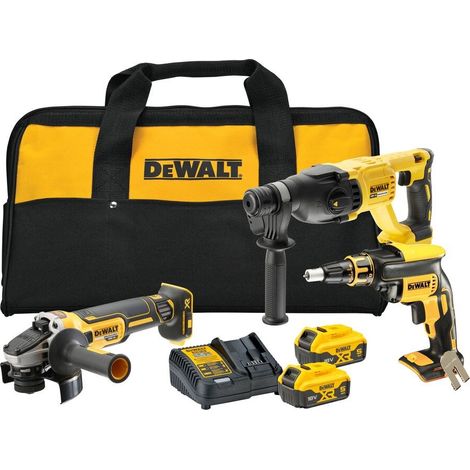 3-Wege-Set XR 18V 5Ah brushless DEWALT Schraubendreher DCF620 + Bohrhammer DCH133 + Winkelschleifer DCG405 - DCK304P2-QW (1/4)