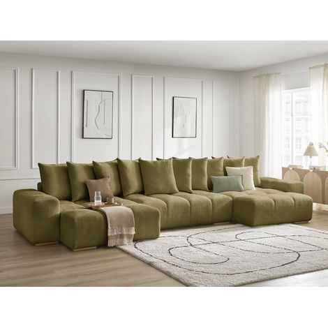 BOBOCHIC - Canapé panoramique convertible coffre ANAKIN tissu texturé   Vert (1/5)
