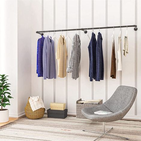 Youyijia Kleiderständer für die Wand 200cm Rohr Kleidergestell Industrieller Stil Wandhänger Abnehmbare Metallkleiderstangen Garderobenstange Schlafzimmer für Flure Wohnzimmer Schlafzimmer