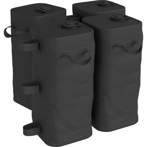 Lot de 4 Sacs de Lestage pour Tonnelle, Sacs de Poids pour Tonnelle Remplissage d'Eau ou de Sable avec Poignées de Transport et Auto-agrippantes, Tissu 500D, pour Auvent, Tente, Parasol, Noir (1/5)