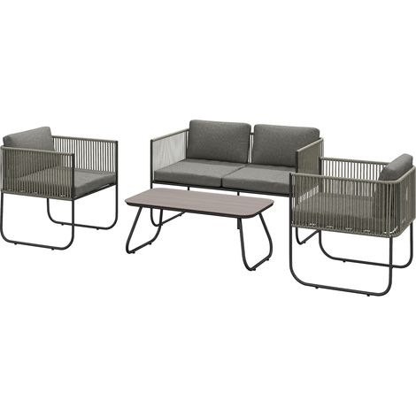Ensemble de mobilier de jardin en polyrotin, salon de jardin avec canapé, fauteuil, table et coussins, résistant aux intempéries, 116 x 60 x 69 cm, marron et gris foncé (1/5)