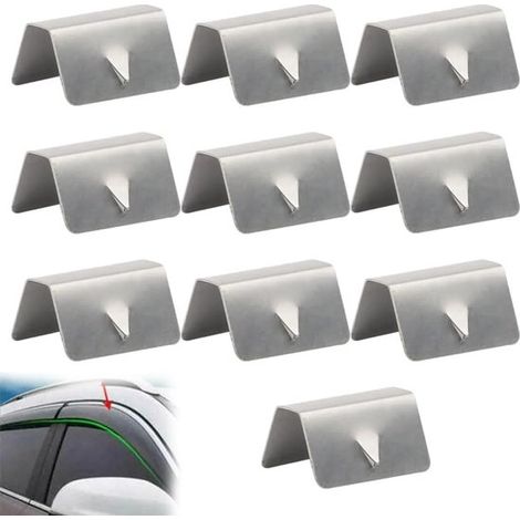 Clips deflectores de viento para coche - Clips de acero inoxidable - Montaje en parabrisas - Resistentes al óxido y la corrosión - 10 unidades (1/5)