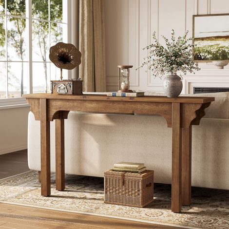 Tribesigns Table console en bois massif de 160 cm avec design latéral unique, table d'entrée rustique de style rustique pour salon, couloir, foyer (1/5)