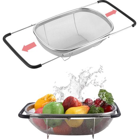 Passoire Évier Inox Extensible - Acier Inoxydable Pour Lavage Et Égouttage - Compatible Rond Et Carré 35-55cm - 1 Pièce (1/4)