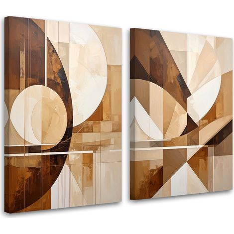 Set de tableaux sur toile  Abstraction formes cercles beige marron 2 x 30x45 (1/4)