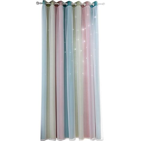 Rideaux Étoiles Double Couche - Rideaux Obscurcissants avec Voilage pour Chambre d'Enfant - 135 x 160 cm - Vert (1/5)