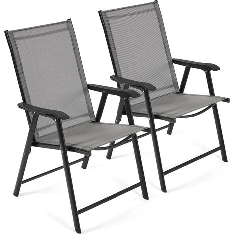 Homevive Conjunto de 2 Sillas Plegables para Exterior con Reposabrazos Sillas para Balcones Jardín Terraza Metal Texteline Carga 150kg 65 x 93,5 x 55,5cm Muebles de Exterior Gris (1/5)