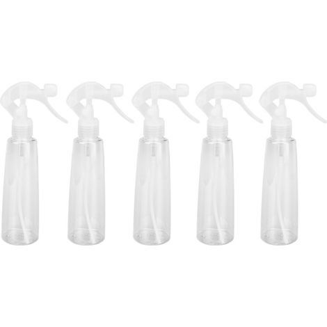 Juego de 5 botellas pulverizadoras pequeñas, transparentes y de gran volumen (200 ml) para el hogar, exteriores, oficina y viajes.