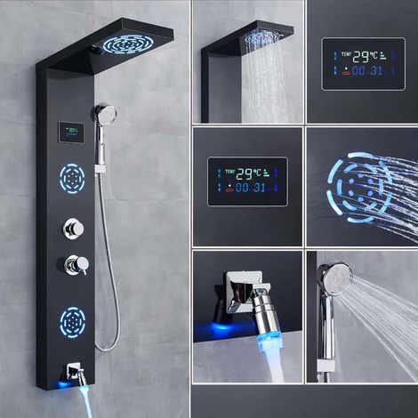 Panneau de douche hydromassant led noir, Horus (1/5)