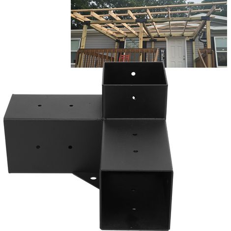Staffa per gazebo zincata e verniciata a polvere, completamente saldata, staffa a 3 vie per pergola e palo in legno, diametro interno 9,25 cm (1/4)
