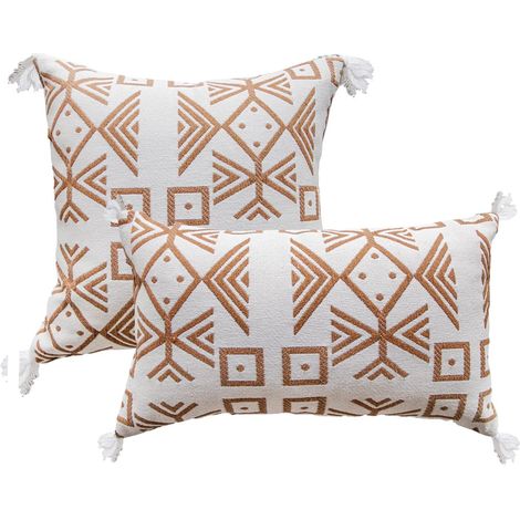 Home Decor Striped Geometric Woven Tassel Sofa Canvas Pillowcases 2 Pieces(B) (1/5)