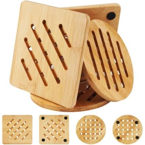 Lot De 4 Dessous De Plat Bambou Résistant À La Chaleur, Dessous De Plat Bois, Dessous De Plats Antidérapant, sous Plat De Table (1/4)