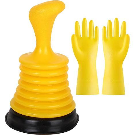 1 Ventouse, 18x11 cm, PP+PVC, Poignée antidérapante, Gants PVC, Taille L, Toilettes, Salle de bain