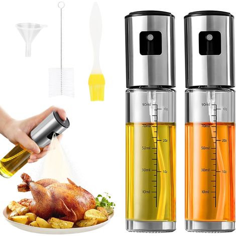 2 Pulvérisateur Huile, Verre et Acier Inoxydable, 100ml avec Échelle, pour Cuisson et BBQ