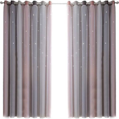 Rideaux Occultants - Étoiles Ajourées - Double Couche Tissu + Tulle - Pour Chambre Enfant Salon - Lot De 2