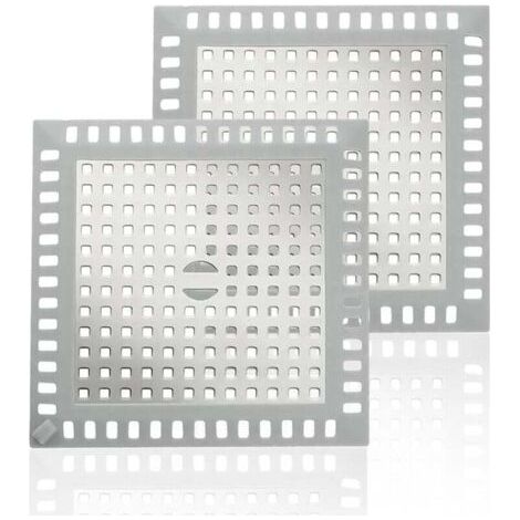 Lot de 2 Attrape Cheveux Douche, Protection de Drain Filtre Evier, Grilles carrées pour bonde de Douche en Acier Inoxydable, Universel Filtre à Cheveux pour Salle de Bain, Baignoire, Cuisine (