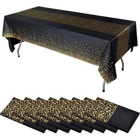 8er Pack Einweg Tischdecke Schwarz Gold Punkte 137x274cm Wasserdicht für Partys