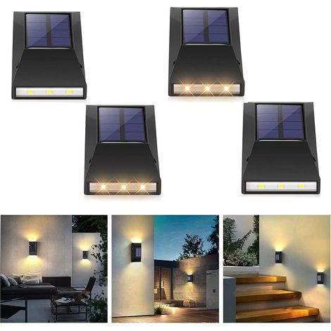 4er-Set Solar-Gartenwandleuchten, IP65 wasserdichte LED-Außenwandleuchten, nach oben und unten gerichtete Solarleuchten für Tore, Zäune, Mauern, Gartendekoration und Wegbeleuchtung (1/5)