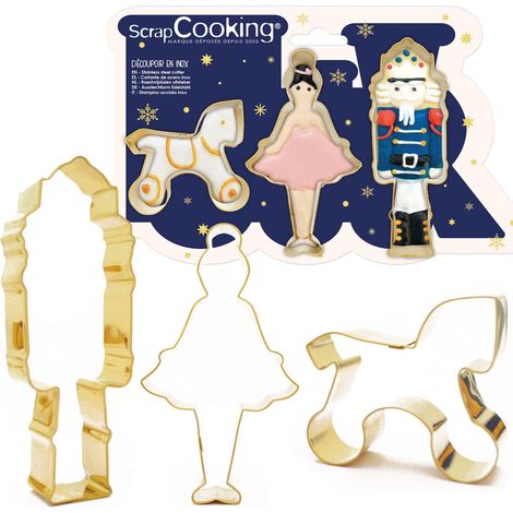 ScrapCooking 2087 - Stampini per biscotti in acciaio inox dorato, 3 pezzi di schiaccianoci (1/5)
