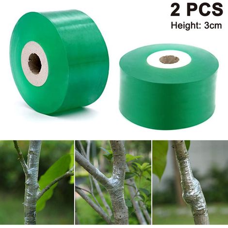 Packung mit 2 dehnbaren Veredelungsbändern für Gartenarbeit, Pflanzenreparatur, Blumen und Obstbäume sowie Okulationsband aus Polyethylen – Grün, 3 cm (1/5)