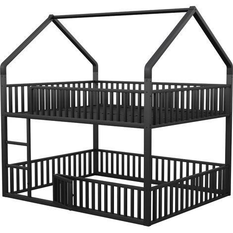 Letto a castello in metallo 140 x 200 cm nero con scala e porta apribile (1/5)