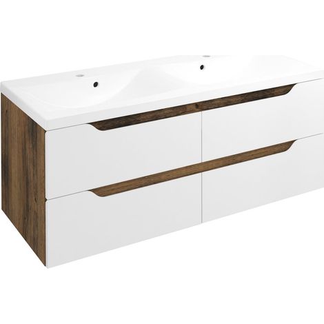 WAVE Meuble sous-vasque double 119,7x50x47,8cm, blanc/chêne Collingwood (1/2)
