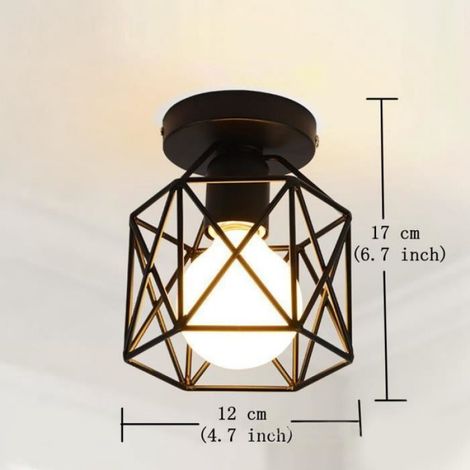 Plafonnier - Métal Noir - Cage Carrée Fer - Style Industriel Vintage - Diamètre 15 cm Hauteur 17 cm - E27 Max 40 W - 1 Pièce (1/3)
