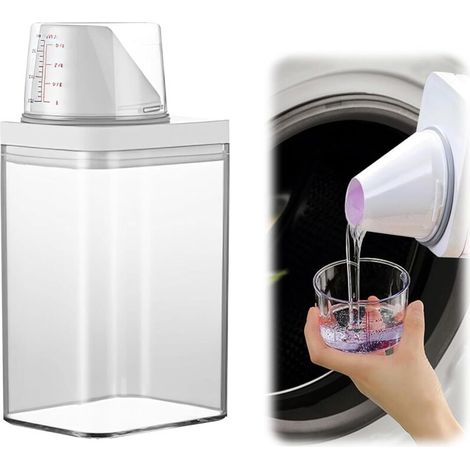 1100ML Distributeur de Détergent à Lessive Hermétique, Distributeur Lessive Liquide Multifonctionnel avec Verre Doseur, Réutilisable, pour Lessive Liquide, Lessive Poudre, Céréales