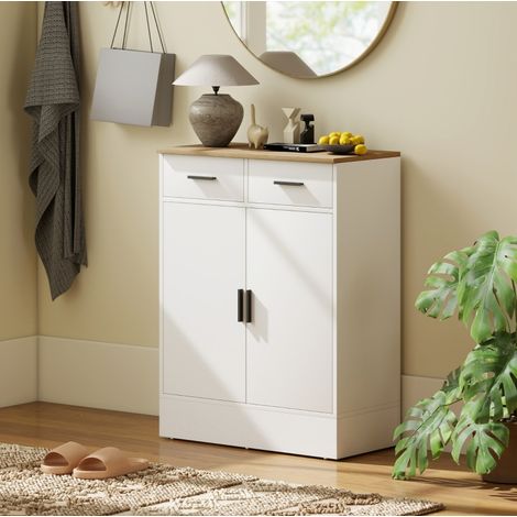 MEUBLIV Credenza bianca effetto legno 68,6 x 35 x 90,3 cm con 2 cassetti e ripiano regolabile (1/5)