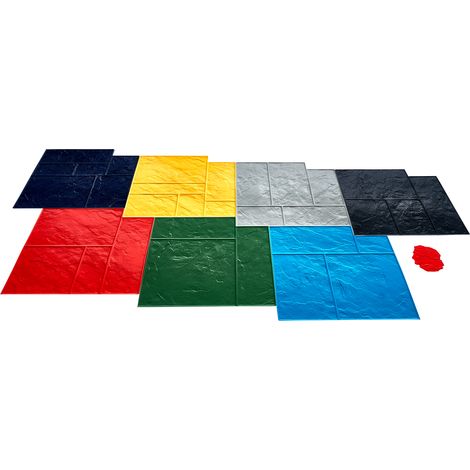 Mophorn Betonstempelmatte, 61 x 61 cm, 7-teilige Polyurethan-Schieferstrukturform, nahtloser Steinfliesenabdruck für dekorative Außenflächen, mehrfarbig