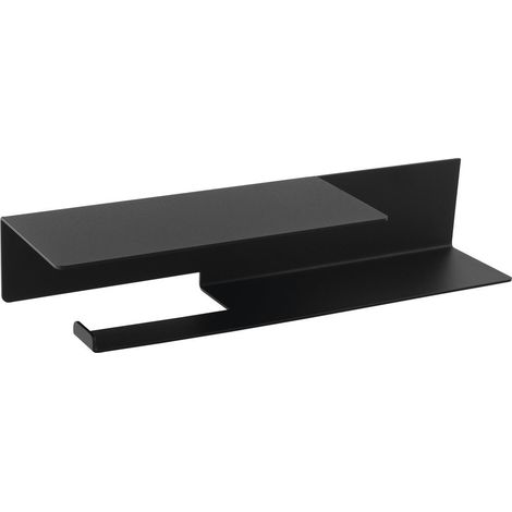 Porte-rouleau de papier toilette avec étagère 35 cm, noir mat (1/4)