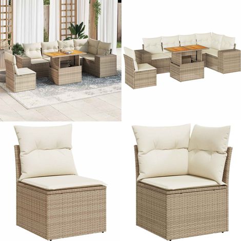 vidaXL Salon de jardin avec coussins 7 pcs beige résine tressée (1/5)