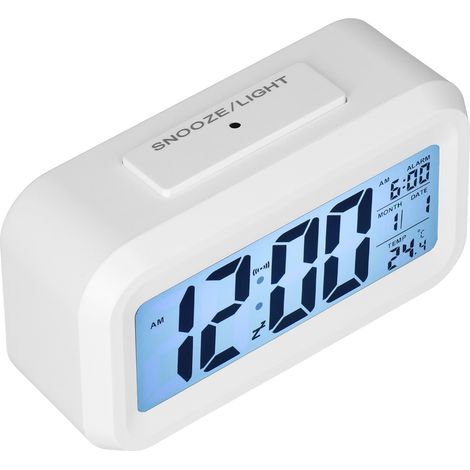 Réveil numérique LED grand écran électronique avec veilleuse et fonction répétition, pour chambre, bureau - Blanc (1/5)
