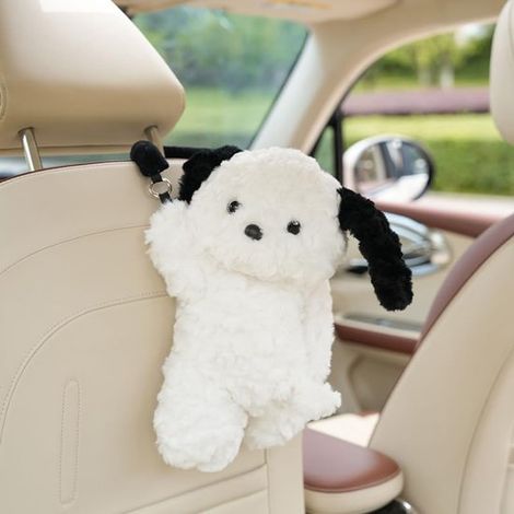 Porte-mouchoirs de voiture en forme de chiot en peluche – design mignon en forme de chiot rampant, peut être suspendu ou posé sur le tableau de bord, support de rangement souple pour voiture (chiot bl (1/2)