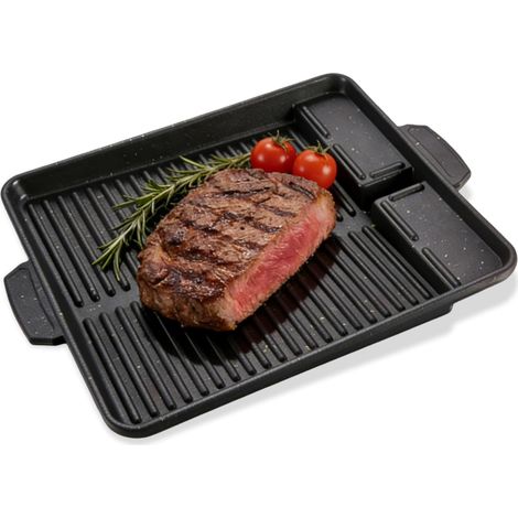 Grill Plaque Rectangulaire Antiadhésive 32 × 26 cm – Style Coréen, Plaque de Cuisson avec Égouttoir à Graisse, Sans Fumée, pour Réchaud à Gaz, Camping, BBQ Intérieur et Extérieur (1/5)