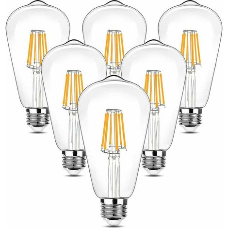 LaBlanc - 6 bombillas LED Edison vintage, 90-265 V, 6 W (equivalente a 60 W incandescentes), E27, 600 lm, 2700 K, LED blanco cálido, ST64, estilo retro antiguo, para restaurante y bar.