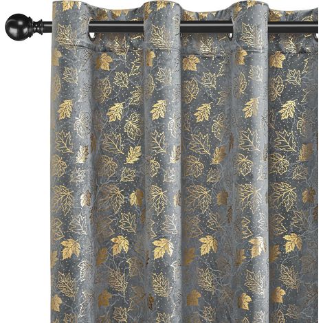 Pack of 2 Velvet Blackout Curtain, 140 x 175 cm, Thermal Insulated Curtains, Anti-Cold and Heat, Luxurious Soft Eyelet Curtain, Phonic, Noise Proof, for Living Room and Bedroom, Grey (1/5)
