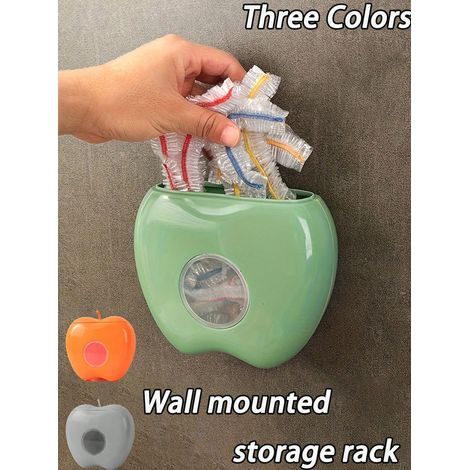 Aufbewahrungsbox für Kunststofffolien - Taschenorganizer für Frischhaltebeutel, Wandmontage - Platzsparende Küchenaufbewahrung, kein Bohren erforderlich (Farbe: Orange). (1/5)
