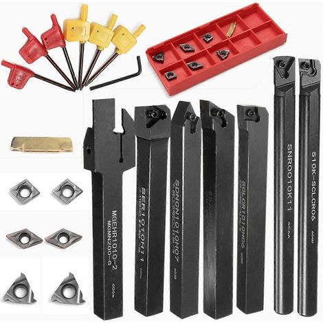 Outils de coupe, porte-outil de tournage à tige de 10 mm, 7 pièces, barre d'alésage avec 7 plaquettes et clés (1/5)