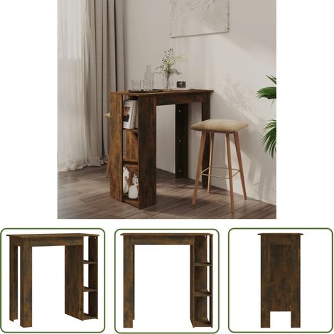 The Living Store Bartisch mit Regal Räuchereiche 102x50x103,5 cm Holzwerkstoff - Esstisch - Bartisch - Bistrotisch - Stehtisch - Kücheninsel (1/5)