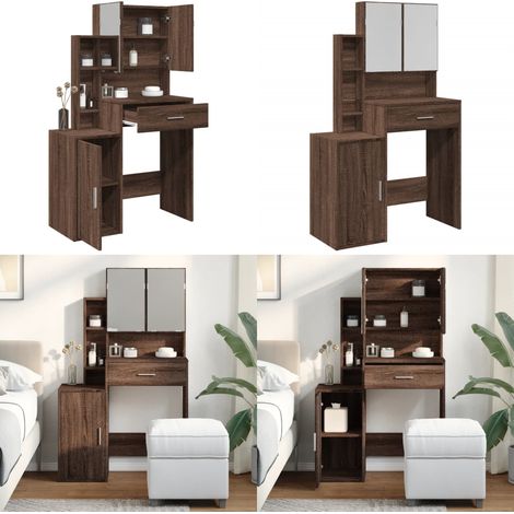 Coiffeuse avec armoire chêne marron 80x35x132 cm - Coiffeuse chêne marron - Coiffeuse avec miroir (1/5)