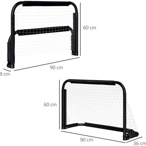 Lot de 2 cages de foot portables, cadre en acier, pliables, pour enfants et adultes, usage extérieur jardin, 90 x 36 x 60 cm, noir (1/5)