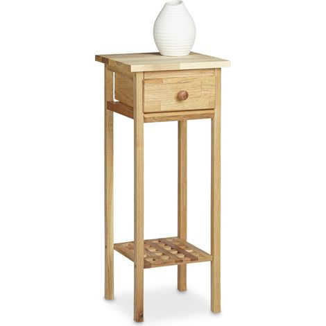 Relaxdays Walnut Telephone Table, 60 x 25 x 25 cm Side Table End Table with Drawer, Console Table Wooden Plant Stand 60 cm Tall Flower Table, Natural (1/5)