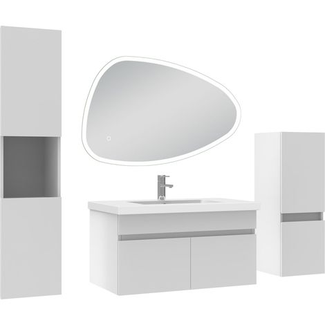 Ocean meubles simple vasque 80cm vasque + colonne + miroir 3 couleurs lumineux Blanc